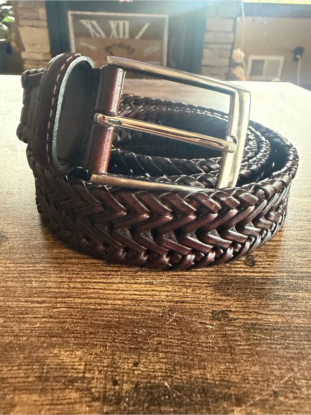 Classic Woven Leather Men's Belt - Brown (#2)
